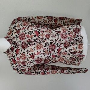 Cotton Button Down Floral Blouse With Flattering Details.